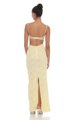 Lace Floral Trim Maxi Dress in Yellow