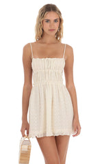 Ruched Floral Open Back Dress in Cream