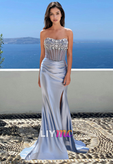Off-Shoulder Sleeveless Pleated Sleek Mermaid Prom Dress