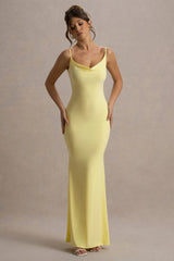 Francoise | Lemon Cowl Neck Backless Maxi Dress With Lace Insert