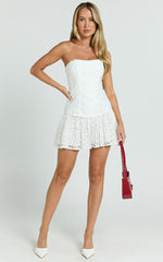 Emerie Mini Dress - Strapless Drop Waist Pleated Dress in Cream