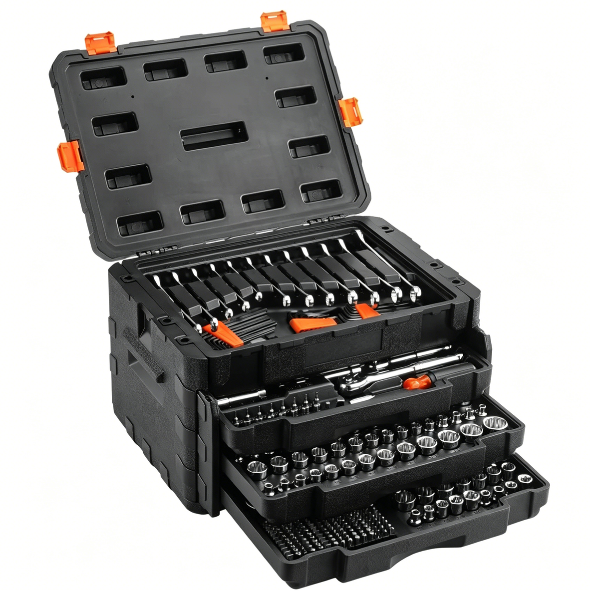 450Pcs Professional Socket & Wrench Set – 3-Piece Drive, SAE/Metric