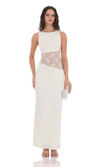Lace Cutout Maxi Dress in White