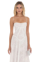 Textured Floral Maxi Dress in White