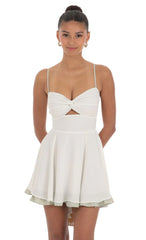 Polka Dot Twist A-line Dress in White